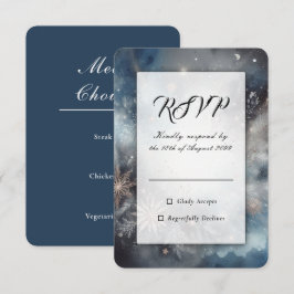 Celestial Winter Midnight Sparkle Wedding RSVP Karte