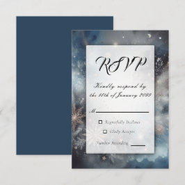 Celestial Winter Midnight Sparkle Wedding RSVP Karte