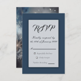 Celestial Winter Midnight Sparkle Wedding RSVP Karte