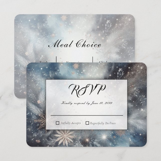 Celestial Winter Midnight Sparkle Wedding RSVP Karte (Vorne/Hinten)