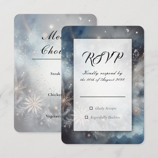 Celestial Winter Midnight Sparkle Wedding RSVP Karte (Vorne/Hinten)