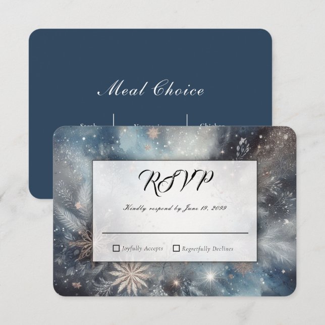 Celestial Winter Midnight Sparkle Wedding RSVP Karte (Vorne/Hinten)