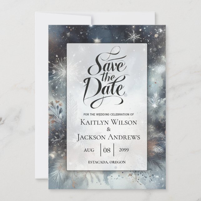 Celestial Winter Midnight Sparkle Wedding Save The Date (Vorderseite)