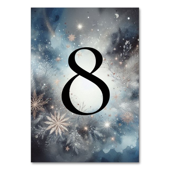 Celestial Winter Midnight Sparkle Wedding Tischnummer (Vorderseite)