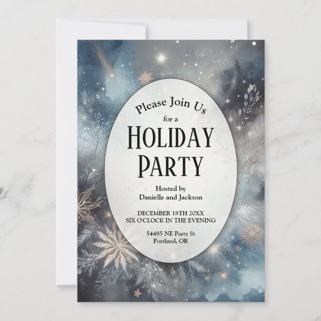 Celestial Winter Mitternacht Sparkle Holliday Part Einladung (Vorderseite)