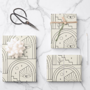 Celestial Witchy Eye Landscape Arch Line in Schwar Geschenkpapier Set