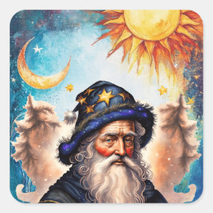 Celestial Wizard Sun and Moon Quadratischer Aufkleber