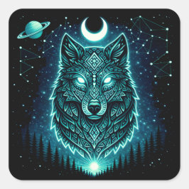 Celestial Wolf – Cosmic Howl Wildlife Galaxy Quadratischer Aufkleber