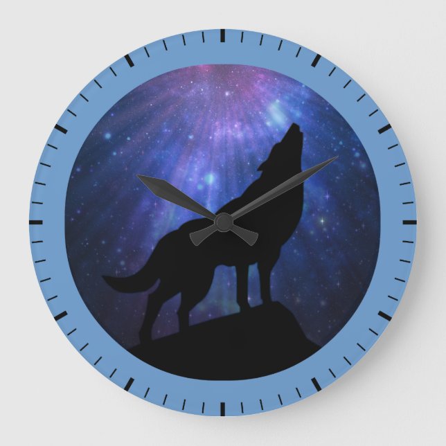 Celestial Wolf Große Wanduhr (Vorderseite)