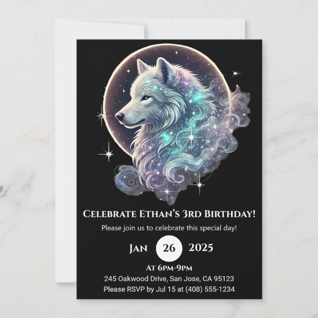 Celestial Wolf Moon Birthday Einladung (Vorderseite)