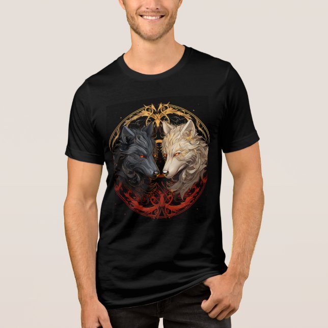 Celestial Wolves – Gold & Fire Spirit Design Tri-Blend Shirt (Vorderseite)