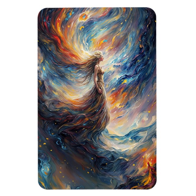 Celestial Woman Fiery Cosmos Art Magnet (Vertikal)