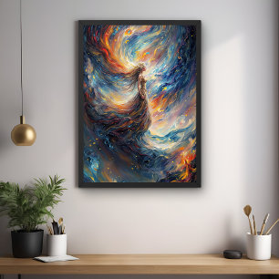 Celestial Woman Fiery Cosmos Art Poster