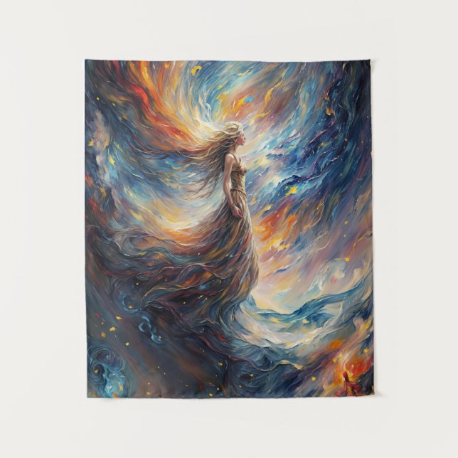 Celestial Woman Fiery Cosmos Art Wandteppich (Vorderseite)