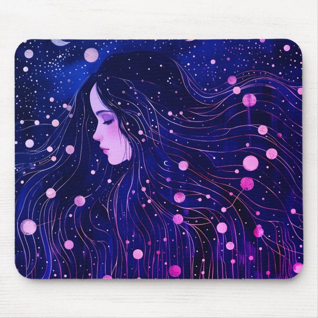Celestial Woman Goddess Moon Stars Sky Mousepad (Vorne)