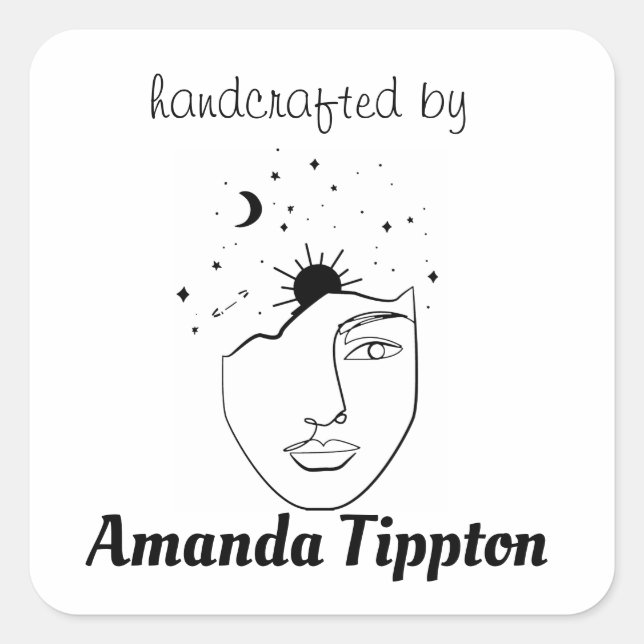 Celestial Woman Line Art handgefertigt von Quadratischer Aufkleber (Vorderseite)