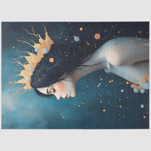 Celestial Woman Portrait Gold Crown Surreal  Seidenpapier (Vorderseite)