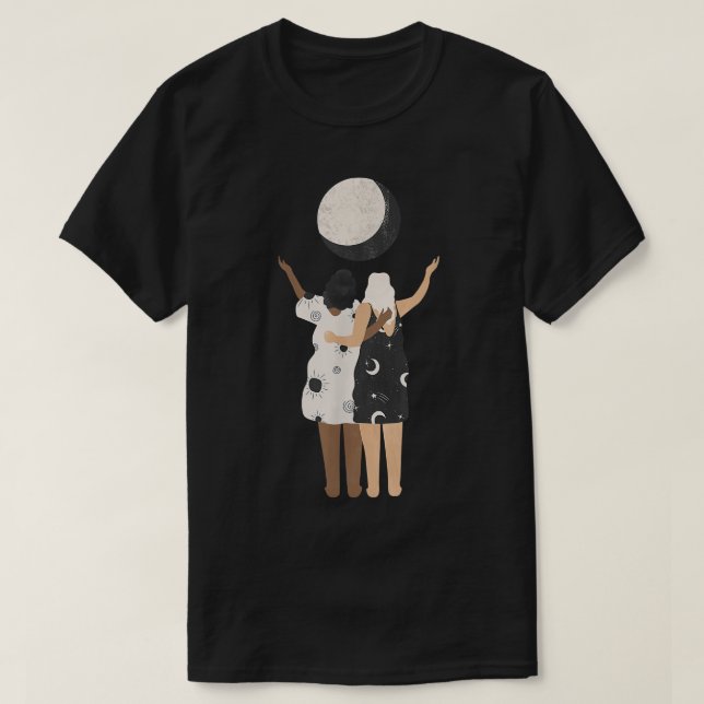 Celestial Women Friends With Moon, Stars And Sun E T-Shirt (Design vorne)