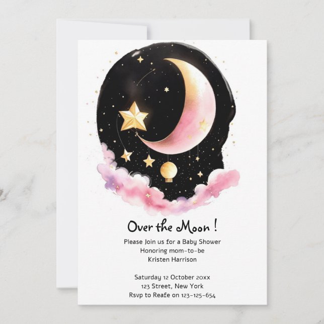 Celestial Wonder: Watercolor Girl Baby Shower Einladung (Vorderseite)