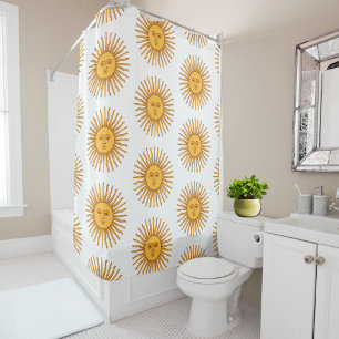 Celestial Yellow Sunshine Face on White Elegant Duschvorhang