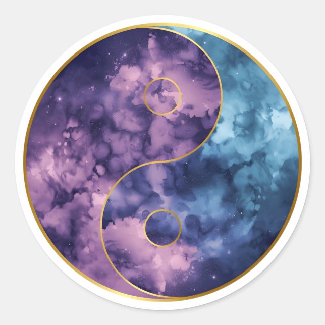 Celestial Yin‑Yang Cosmic Balance Runder Aufkleber (Vorderseite)