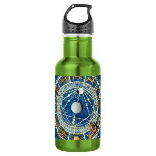Celestial Zodiac Blue & Gold Astrology Signs Wheel Edelstahlflasche