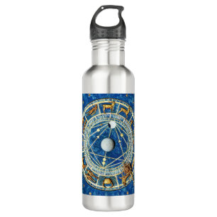 Celestial Zodiac Blue & Gold Astrology Signs Wheel Edelstahlflasche