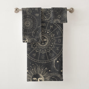 Celestial Zodiac Sun Moon Stars Muster Badhandtuch Set