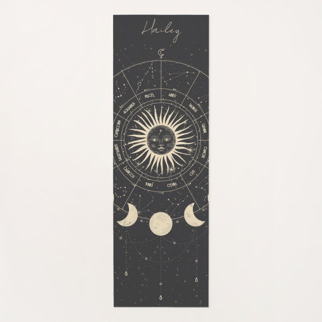 Celestial Zodiac Sun Stars Moon Phase Individuelle Yogamatte (Vorderseite)