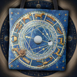 Celestial Zodiac Wheel Vintag Astrologie Blue Gold