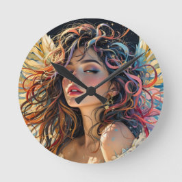 Celestiale Strahlung - Rainbow-Winged-Angel-Portra Runde Wanduhr