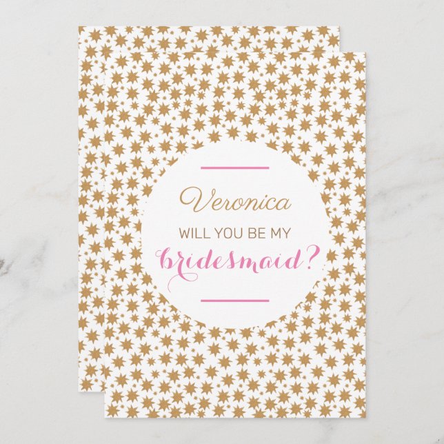 Celestie wirst du meine Bridesmaid sein, rosa weiß Einladung (Vorne/Hinten)