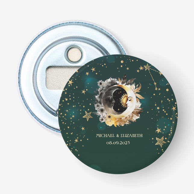 Celestis Sun and Moon Blume Sterne Grün Flaschenöffner (Vorderseite)