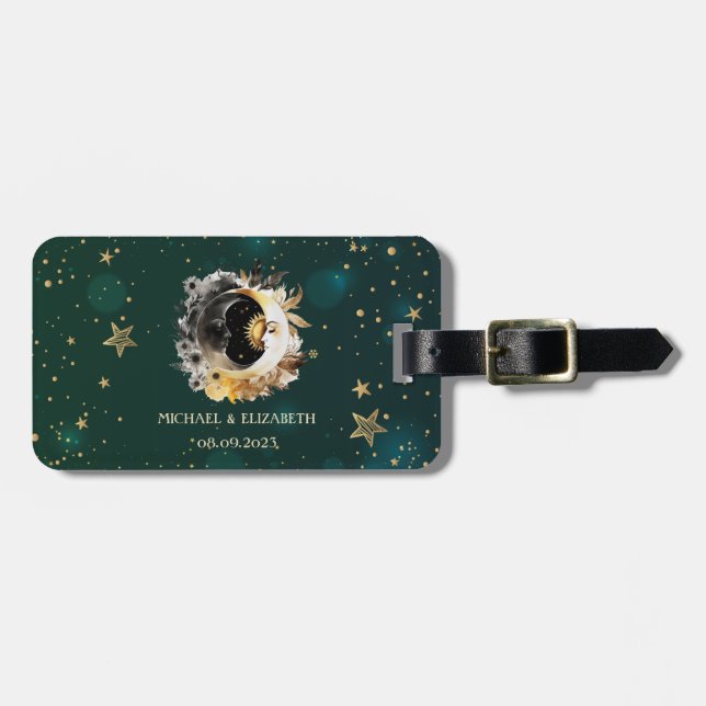 Celestis Sun and Moon Blume Sterne Grün Gepäckanhänger (Vorderseite horizontal)