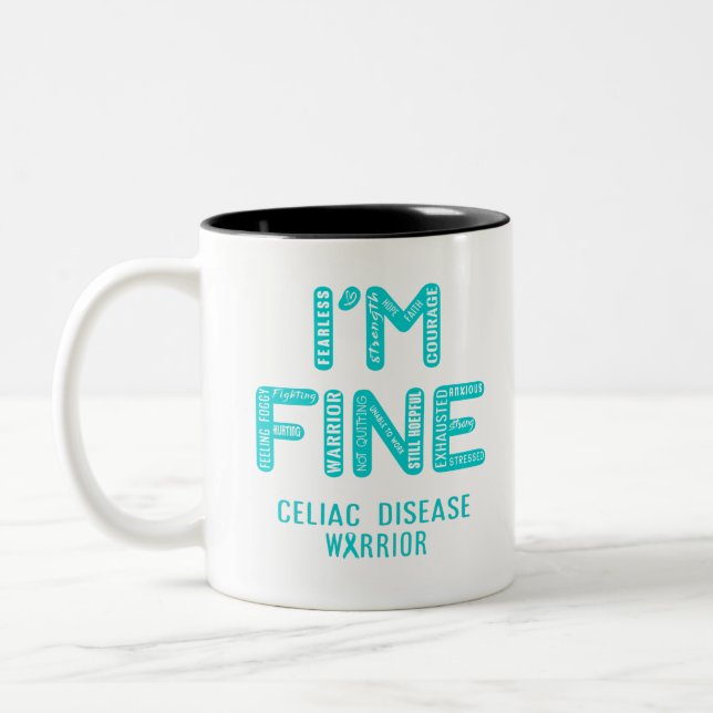 Celiac Disease Warrior - ICH BIN FINE Zweifarbige Tasse (Links)