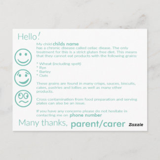 Celiac-Informationskarte Postkarte