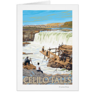 Celilo Falls Fishing Vintage Travel Poster
