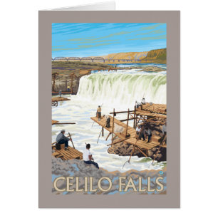 Celilo Falls Fishing Vintage Travel Poster