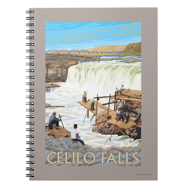 Celilo Falls Fishing Vintage Travel Poster Notizblock (Vorderseite)