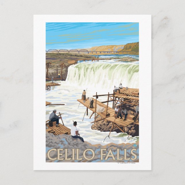 Celilo Falls Fishing Vintage Travelposter Postkarte (Vorderseite)