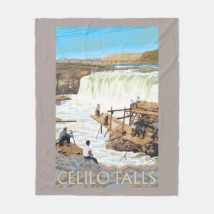 Celilo fällt, Vintages Reise-Plakat fischend Fleecedecke