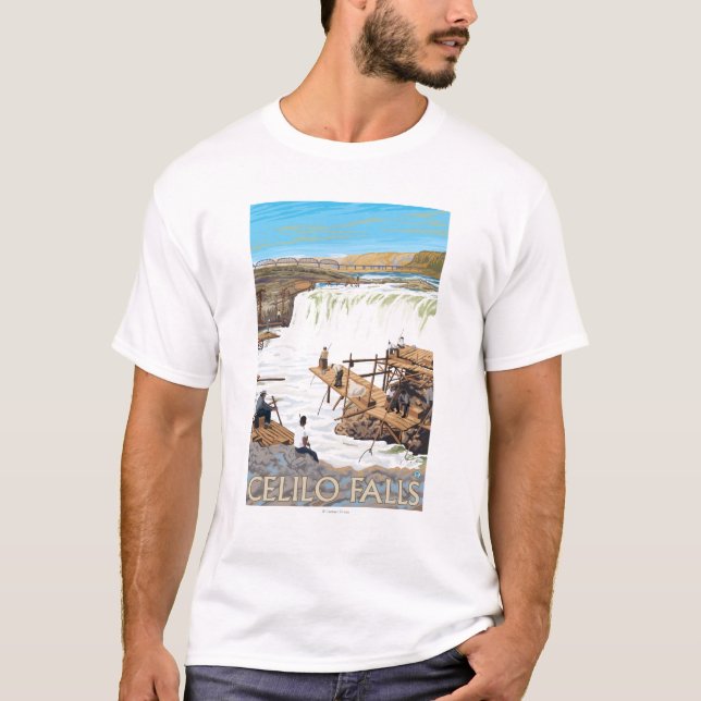 Celilo fällt, Vintages Reise-Plakat fischend T-Shirt (Vorderseite)