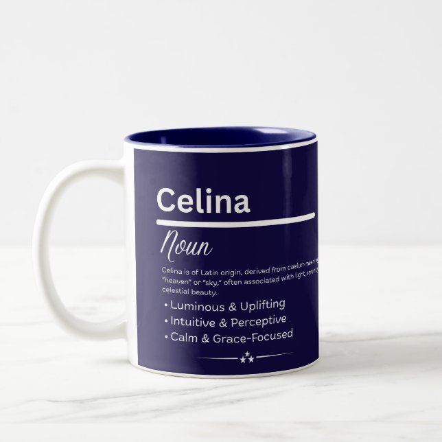 Celina Personalized Girl Name Meaning Coffee Mug Zweifarbige Tasse (Links)