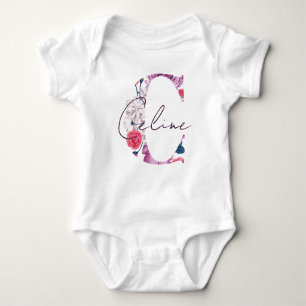 Celine Baby Name Blumen Script Vintag Floral C Baby Strampler