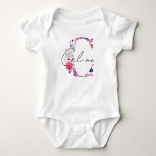 Celine Baby Name Blumen Script Vintag Floral C Strampler