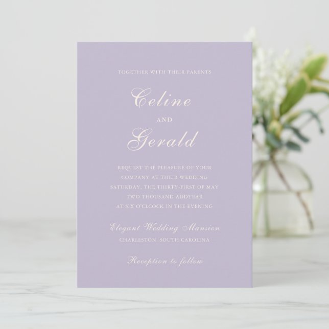 Celine Lilac Elegant Wedding Einladung (Stehend Vorderseite)