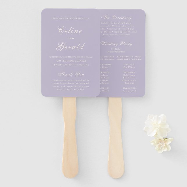 Celine Lilac Elegant Wedding Program Fächer (Vorne und Hinten)