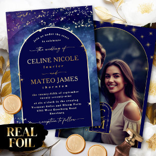 Celine ・ Night Sky Arted Verlobung Foto Gold Folieneinladung