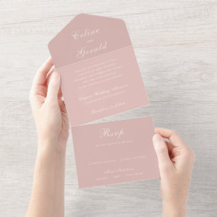 Celine Pink Elegant Wedding All In One Einladung
