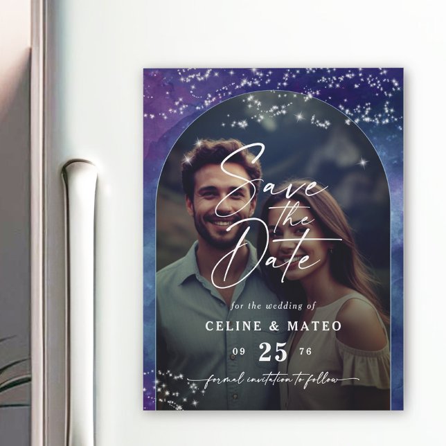 Celine ・ Starry Night Foto Speichern Sie das Date  Magnetkarte (Make your announcement stick with the Celine Magnetic Save the Date, featuring a custom photo!)